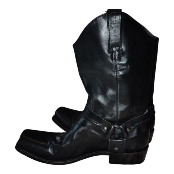 Liberty Black Men\'s James Distressed Leather Harness Moto Biker Boots 10 main image 4